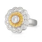 Double Halo Yellow Diamond Daisy Ring