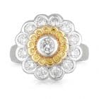 Double Halo Yellow Diamond Daisy Ring