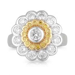 Double Halo Yellow Diamond Daisy Ring