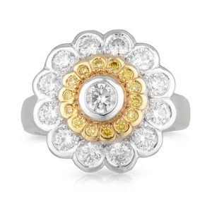 Double Halo Yellow Diamond Daisy Ring