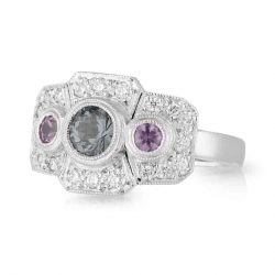 Grey Spinel Ceylon Pink Sapphire Diamond Ring