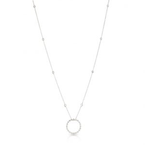 Graduated Diamond Circle Pendant on Bezel Diamond Chain