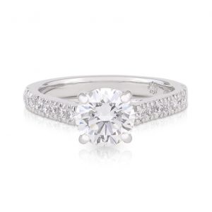 Diamond Round Brilliant 4 Claw Diamond Shoulder Engagement Ring
