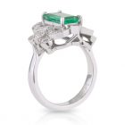 Long Emerald Cut Emerald and Diamond Art Deco Dress Ring