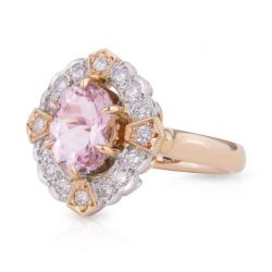 Oval Morganite and Art Deco Diamond Dress Ring
