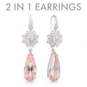 18ct White Gold Transitional Tear Drop Morganite and Diamond Earrings.