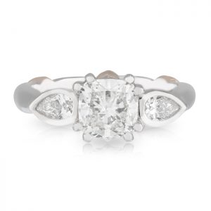 Cushion Diamond Pear Shoulders Trilogy Engagement Ring