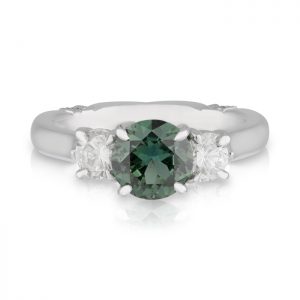 Green Parti Sapphire Diamond Engagement Ring