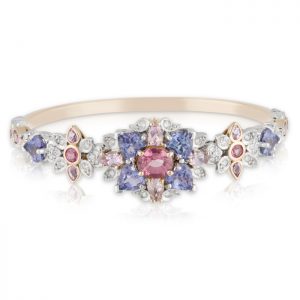 Pink and Purple Diamond Floral Art Deco Bangle