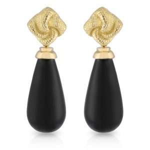 Transitional Yellow Gold Knot and Black Onyx Drop Earrings