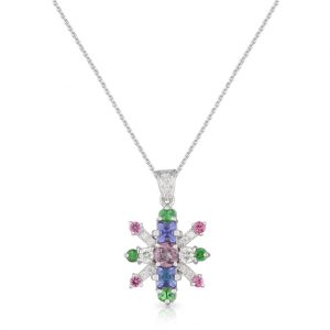 Fruit Salad Pendant with Pink Spinels, Tsavorite Garnet, Tanzanites and Diamonds