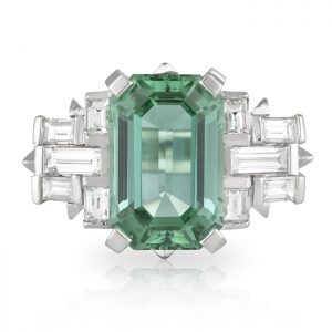 Mint Tourmaline and Baguette Diamond Geometric Ring