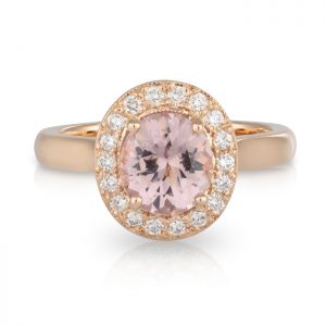 Oval Pink Spinel & Diamond Halo Engagement Ring