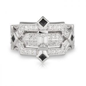 Platinum Diamond and Black Spinel Engagement Ring