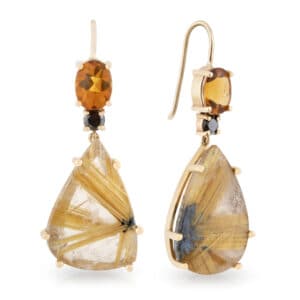 Citrine, Black Diamond and Rutilated Quartz Drop Earrings