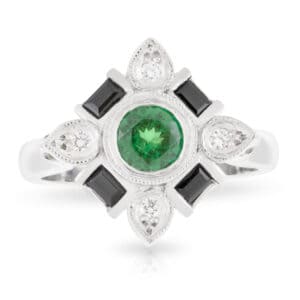 Tsavorite Garnet, Black Spinel and Diamond Dress Ring