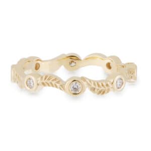 Yellow Gold Leaf and Diamond Wedding Band