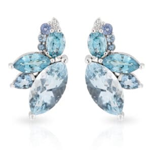 'Angelique' Blue Zircon, Sapphire, Aquamarine and Diamond Earrings