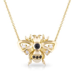 9ct Yellow Gold Grey/Black Spinel and Diamond Bee Pendant