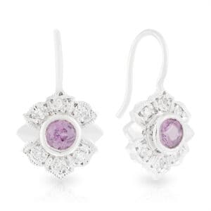 Hazel style White Gold Purple/Grey Spinel and Diamond Drop Earrings