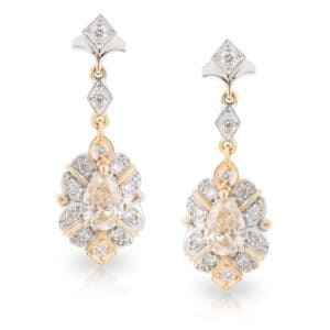 Platinum and Rose Gold Diamond Art Deco Drop Earrings
