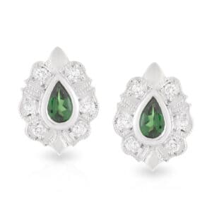 Tsavorite Garnet & Diamond Halo Studs