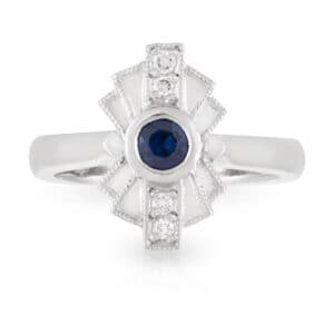Hazel style 9ct White Gold 0.22ct Blue Sapphire & Diamond Ring