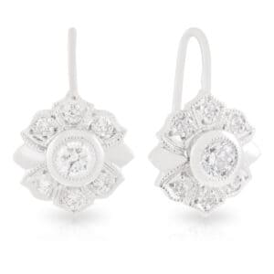 9ct White Gold Diamond Hazel Style Art Deco Drop Earrings