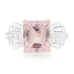 18ct Rose and White Gold Morganite and Art Deco Diamond Bow style Ring