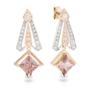 Geometric Diamond and Carre cut Mauve Zircon Drop Earrings