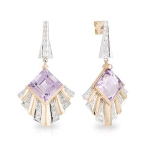 Amethyst and Diamond Fan Art Deco Earrings