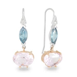 Marquise Blue Zircon, Kunzite and Diamond Drop Earrings