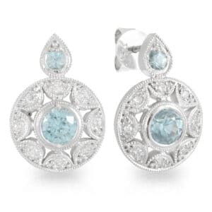 Olivia style Blue Zircon and Diamond Halo Studs
