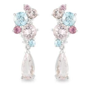 Bubble style Blue Zircon Spinel and Morganite Drop Earrings