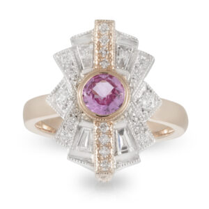 Sunrise Pink Sapphire and Diamond Art Deco Engagement Ring