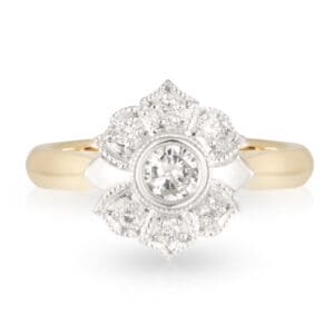 Hazel 9ct White and Yellow Gold Art Deco Flower Diamond Ring