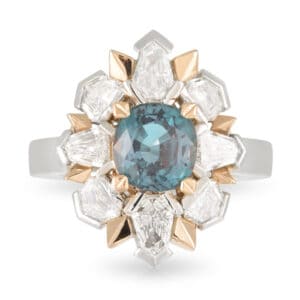 'Tsarina' Colour Change Alexandrite and Diamond Halo Engagement Ring