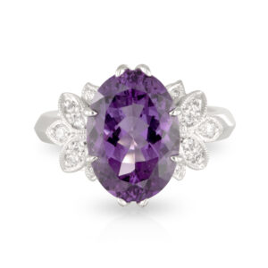 18ct White Gold Oval 5.40ct Amethyst and 0.28ct Diamond 'Wings' Style Dress Ring