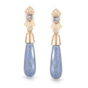 Transitional 9ct Rose Gold  Blue/Grey Spinel and Diamond Tops with removable Dumortierite Drops