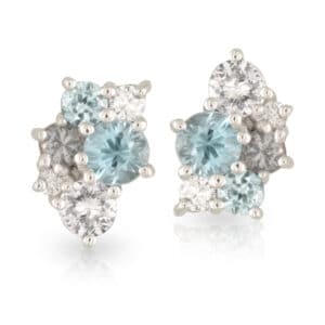 9ct White Gold Zircon, Grey Spinel and Diamond Mini Bubble Studs