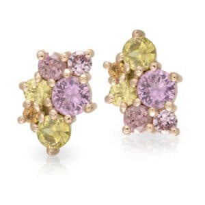 9ct White Gold Pink Sapphire, Yellow Sapphire and Diamond Mini Bubble Studs