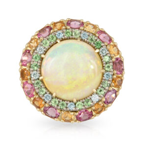 Andromeda Ring - Coober Pedy Crystal Opal Spinel Garnets and Coloured Diamonds