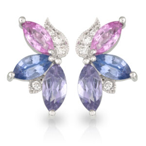 Angelique Astrid Earrings - 18ct White Gold Pink/Purple Sapphire, Tanzanite and Diamond