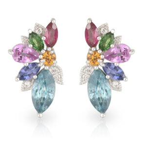 Angelique Aurora Earrings -18ct White Gold with Zircon, Garnet, Sapphire, Tourmaline and Diamond