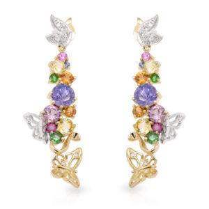 Borboleta Earrings - 18ct Yellow and White Gold Tanzanite, Spinel, Garnet, Sapphire and Diamond