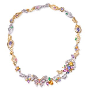 Borboleta Hero Necklace - 18ct Yellow and White Gold Sapphire Tanzanite Spinel Garnet and Diamonds
