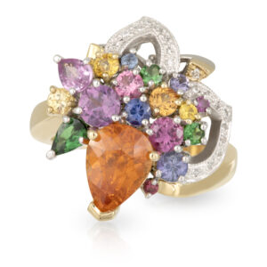 Borboleta Ring - 18ct Yellow Gold with Fruit Salad Coloured Gemstones and Diamonds