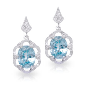McKenzie Earrings - 9ct White Gold Oval Blue Zircon and Diamond Drop Earrings