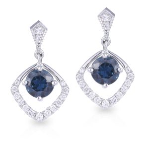 18ct White Gold 2=1.58ct Australian Blue Sapphire and Diamond Drop Earrings