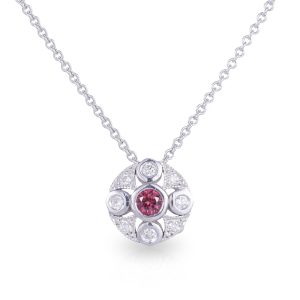 9ct White Gold Red Spinel and Diamond Pendant in a 50cm 1.3mm trace chain